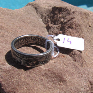 Coin ring 90% silver Walking Liberty half 14